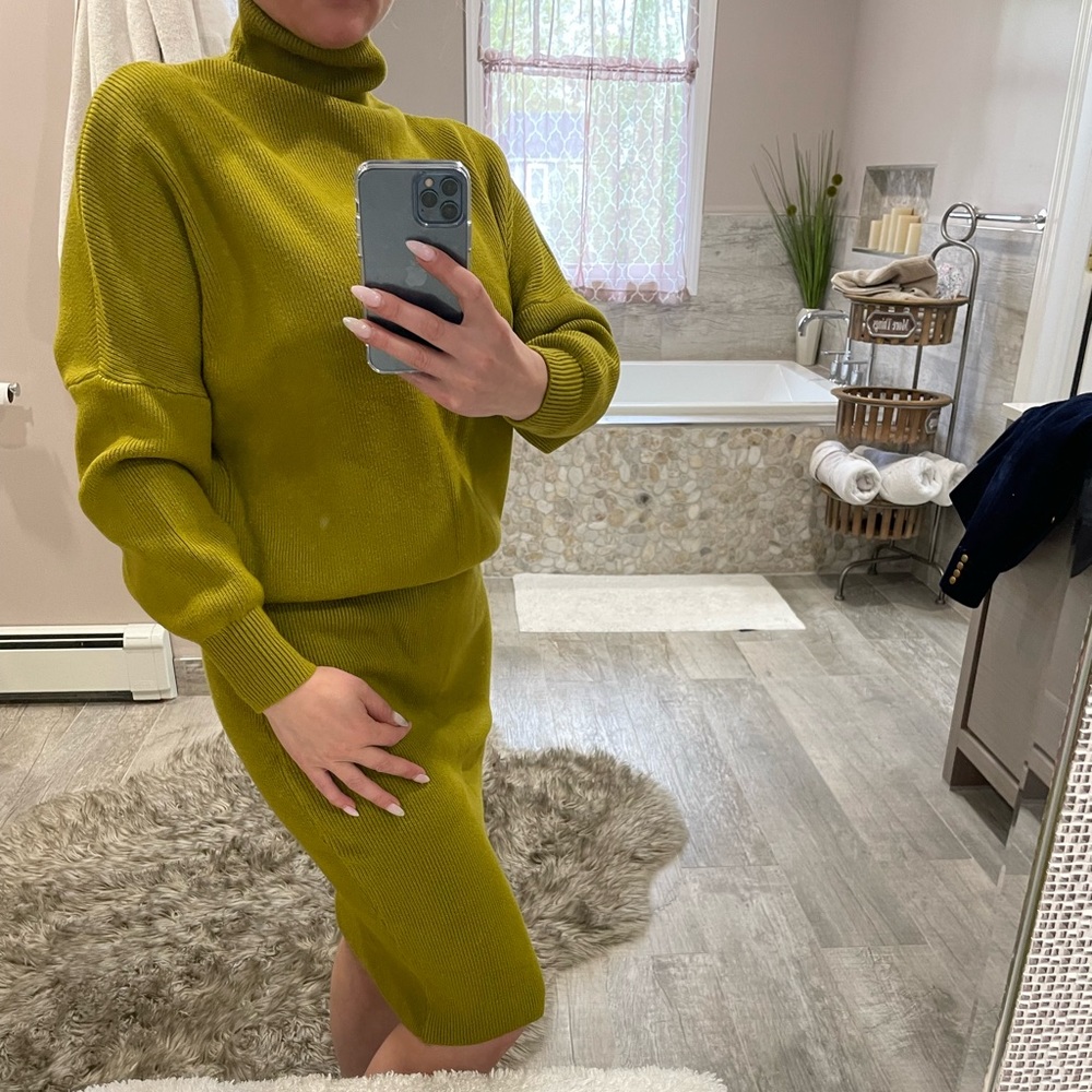 Beautiful knitted set-blouse and knee length skirt-worn twice
